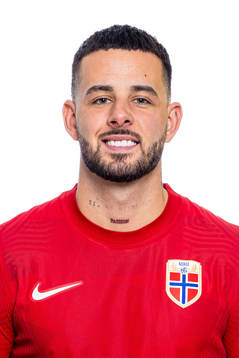 Aron Dønnum of the Norwegian national football team poses