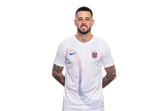 Aron Dønnum of the Norwegian national football team poses