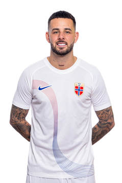 Aron Dønnum of the Norwegian national football team poses