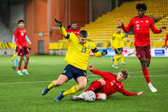 Sveriges Leonardo De Oliveira och Schweiz Sonny Henchoz