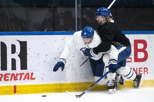 Calle Järnkrok and William Lagesson of Toronto Maple Leafs