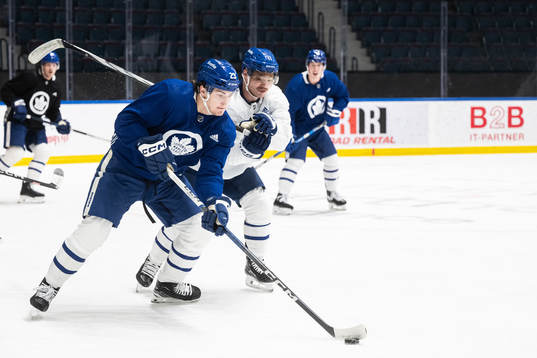 Matthew Knies and Max Domi of Toronto Maple Leafs