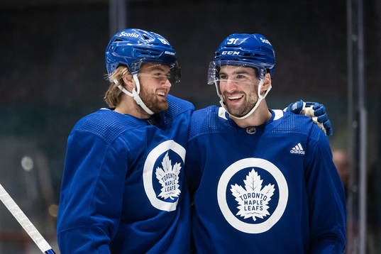 Willam Nylander and John Tavares of Toronto Maple Leafs