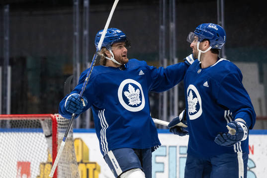 Willam Nylander and John Tavares of Toronto Maple Leafs