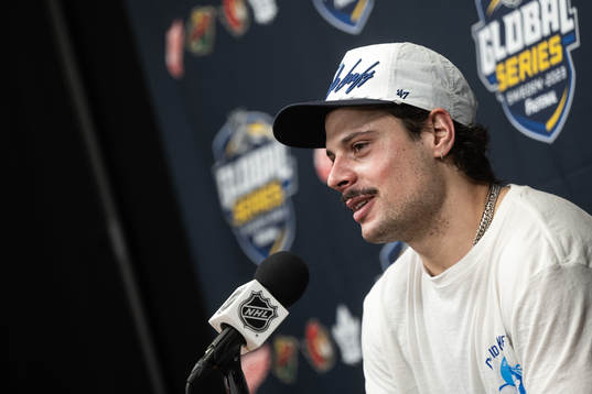 Auston Matthews of Toronto Maple Leafs at a press conference