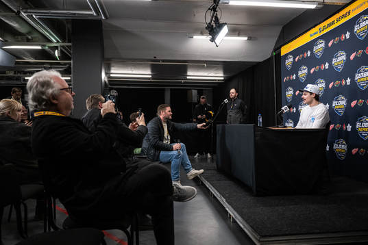 Auston Matthews of Toronto Maple Leafs at a press conference