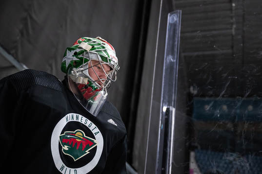 Goaltender Filip Gustavsson  of Minnesota Wild at a