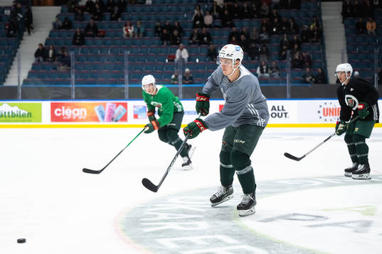Joel Eriksson Ek of Minnesota Wild at a practice session