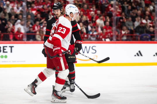 Lucas Raymond of Detroit Red Wings looks dejected