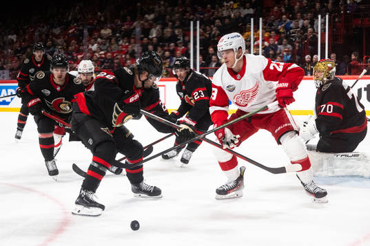 Erik Brännström of Ottawa Senators and Lucas Raymond of