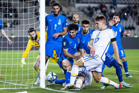 Filip Helander and Viktor Gyökeres of Sweden against