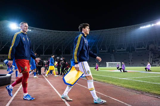 Goalkeeper Robin Olsen and Victor Nilsson Lindelöf of