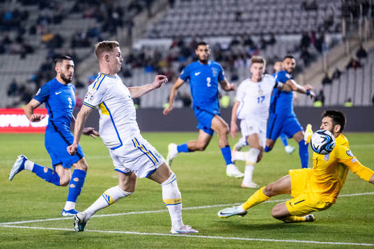 Emil Krafth of Sweden and goalkeeper Shakhrudin