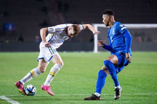 Dejan Kulusevski of Sweden and Eddy of Azerbaijan
