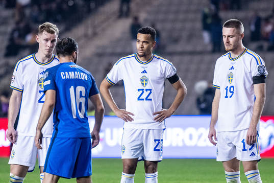 Emil Krafth, Robin Quaison and Mattias Svanberg of Sweden