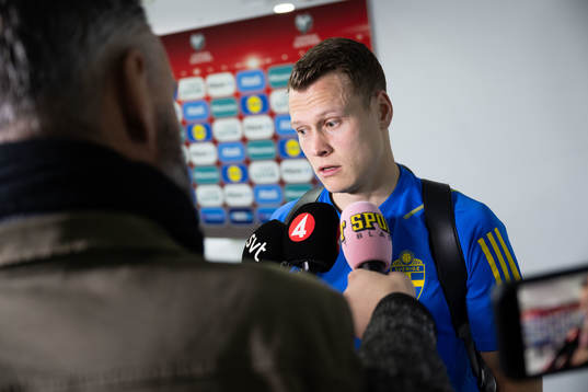 Viktor Claesson of Sweden in mixed zone