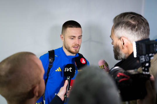 Mattias Svanberg of Sweden in mixed zone