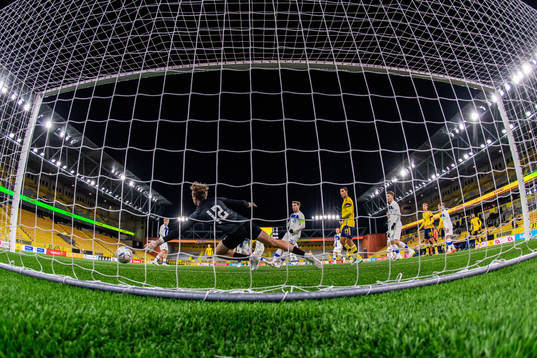 Daniel Svensson of Sweden (not pictured) scores 3-0 behind