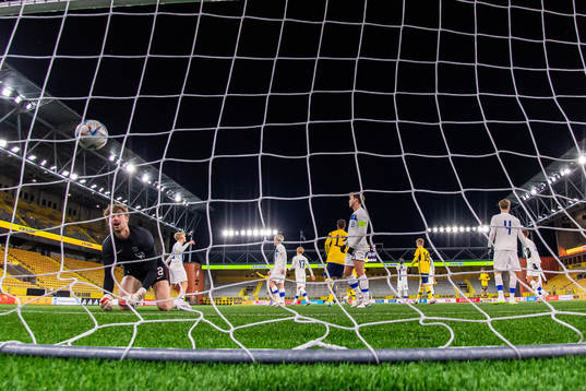 Daniel Svensson of Sweden (not pictured) scores 3-0 behind