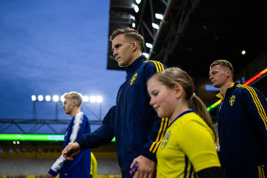 Casper Widell of Sweden enters the pitch