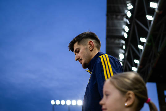 Armin Gigovic of Sweden enters the pitch