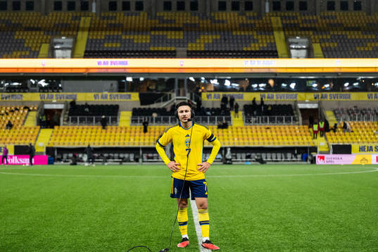 Roony Bardghji of Sweden is interviewed at half time