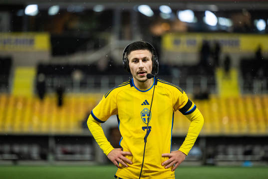 Roony Bardghji of Sweden is interviewed at half time