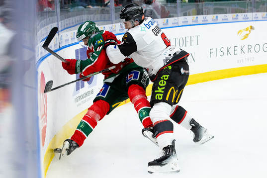 Frölundas Erik Borg och Malmö Redhawks Alan Quine