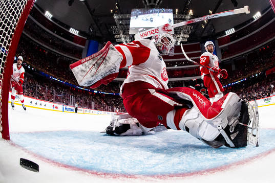 Goaltender James Reimer of Detroit Red Wings looks dejected