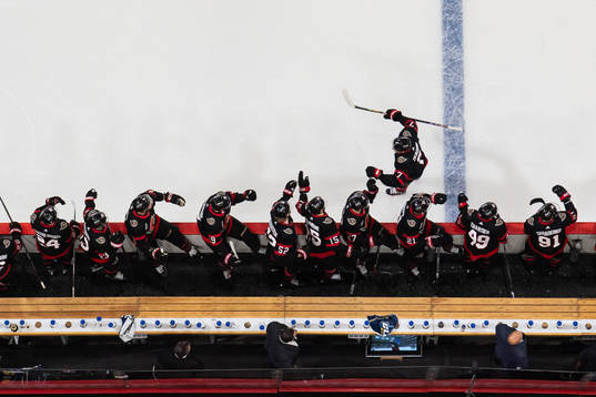 Brady Tkachuk of Ottawa Senators celebrate a goal with