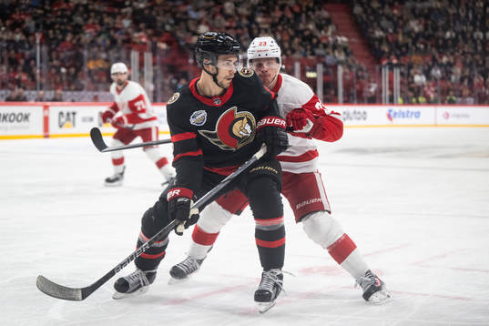 Artyom Zub of Ottawa Senators and Lucas Raymond of Detroit