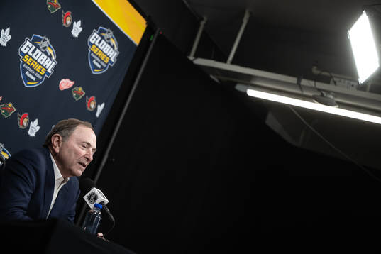 Commissioner Gary Bettman of NHL at a press conference
