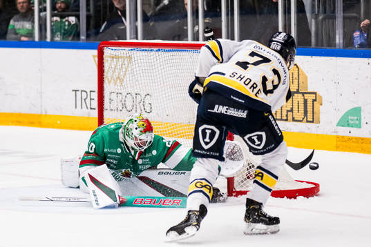 Rögles målvakt Petr Kvaca och HV71s Nicholas Shore