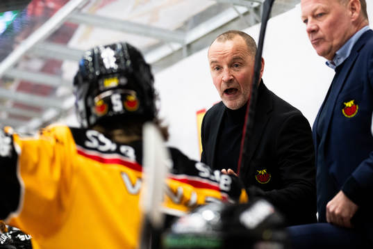 Luleås tränare Thomas Berglund diskuterar med Marcus