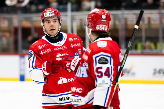 Timrås Magnus Pääjärvi  och Jonathan Dahlén jublar