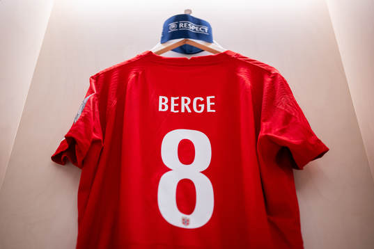 The kit of Sander Berge of Norway in the dressing room