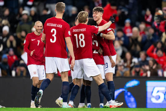 Jørgen Strand Larsen of Norway celebrates