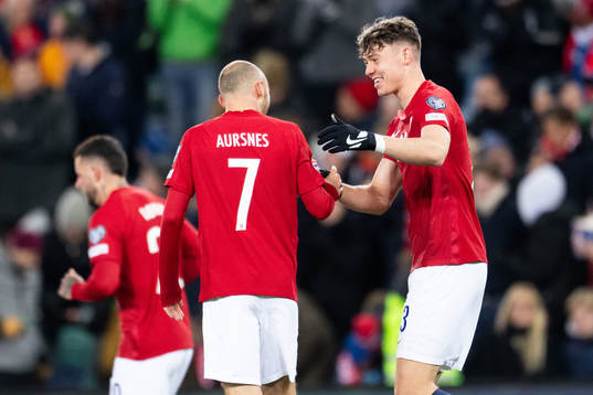 Jørgen Strand Larsen of Norway celebrates