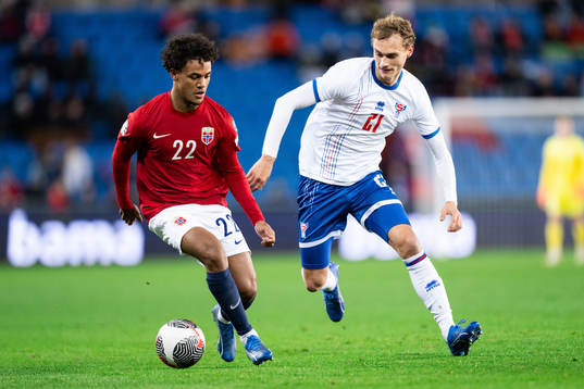 Oscar Bobb of Norway and Andrass Johansen of Faroe Islands