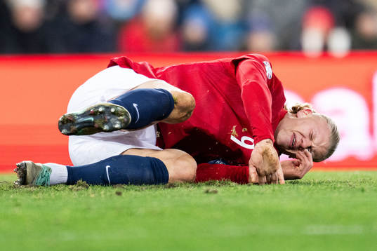 Erling Braut Haaland of Norway in pain