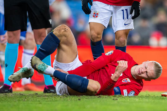 Erling Braut Haaland of Norway in pain