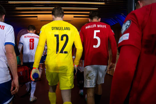 Goalkeeper Mathias Dyngeland and David Møller Wolfe of