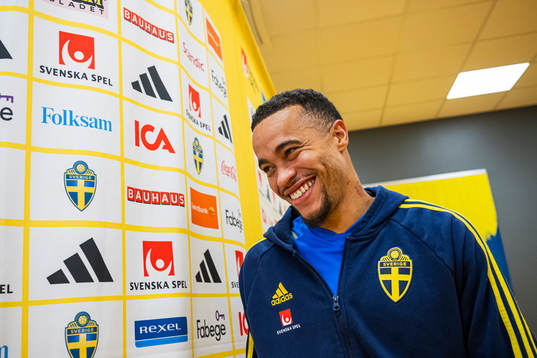 Robin Quaison of the Swedish national football team in a