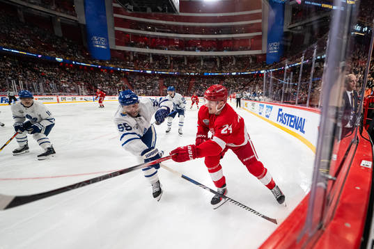 Mark Giordano of Toronto Maple Leafs and Klim Kostin of