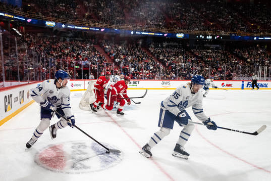 Auston Matthews and William Lagesson of Toronto Maple Leafs