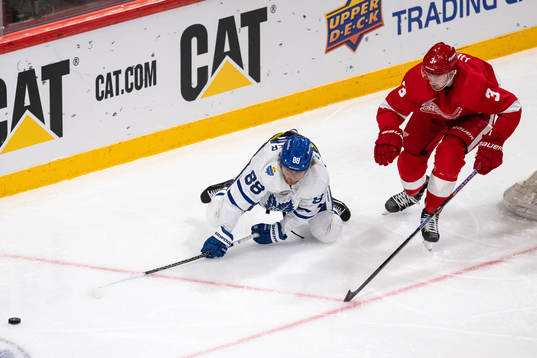 William Nylander of Toronto Maple Leafs and Justin Holl of
