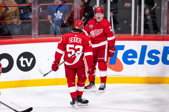 Lucas Raymond of Detroit Red Wings celebrates
