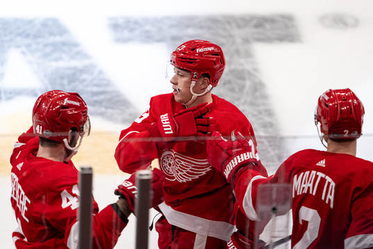 Lucas Raymond of Detroit Red Wings celebrates