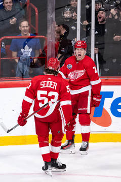 Lucas Raymond of Detroit Red Wings celebrates