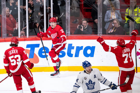 Lucas Raymond of Detroit Red Wings celebrates